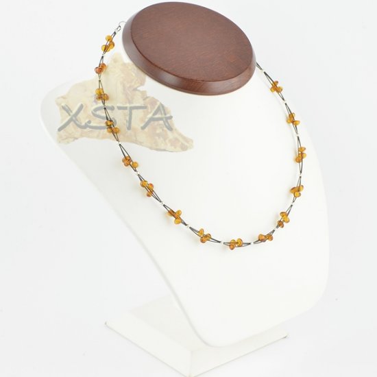 Amber necklace polished cognac baroque with wire